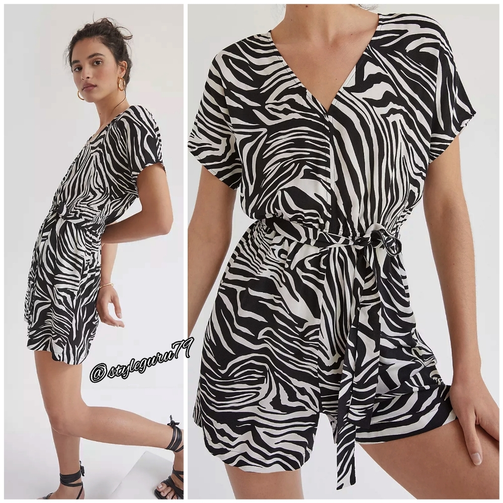 NWT, Anthropologie, Corey Lynn Calter Zebra Print V-Neck Romper